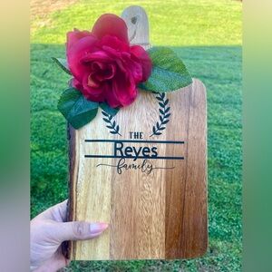 Custom Wooden Cutting Board with Red Floral Accent